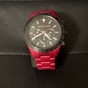 Michael Kors Layton MK8926 Men Wristwatch Chrono Stainless Steel In Red Black